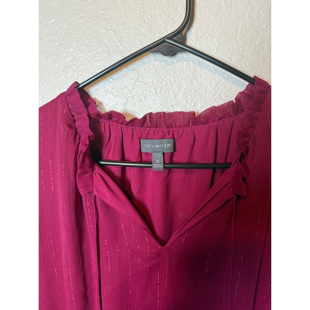 The Limited Burgundy Sleeveless Dress Ruffle Neckline Summer Casual Party XL - Picture 3 of 3